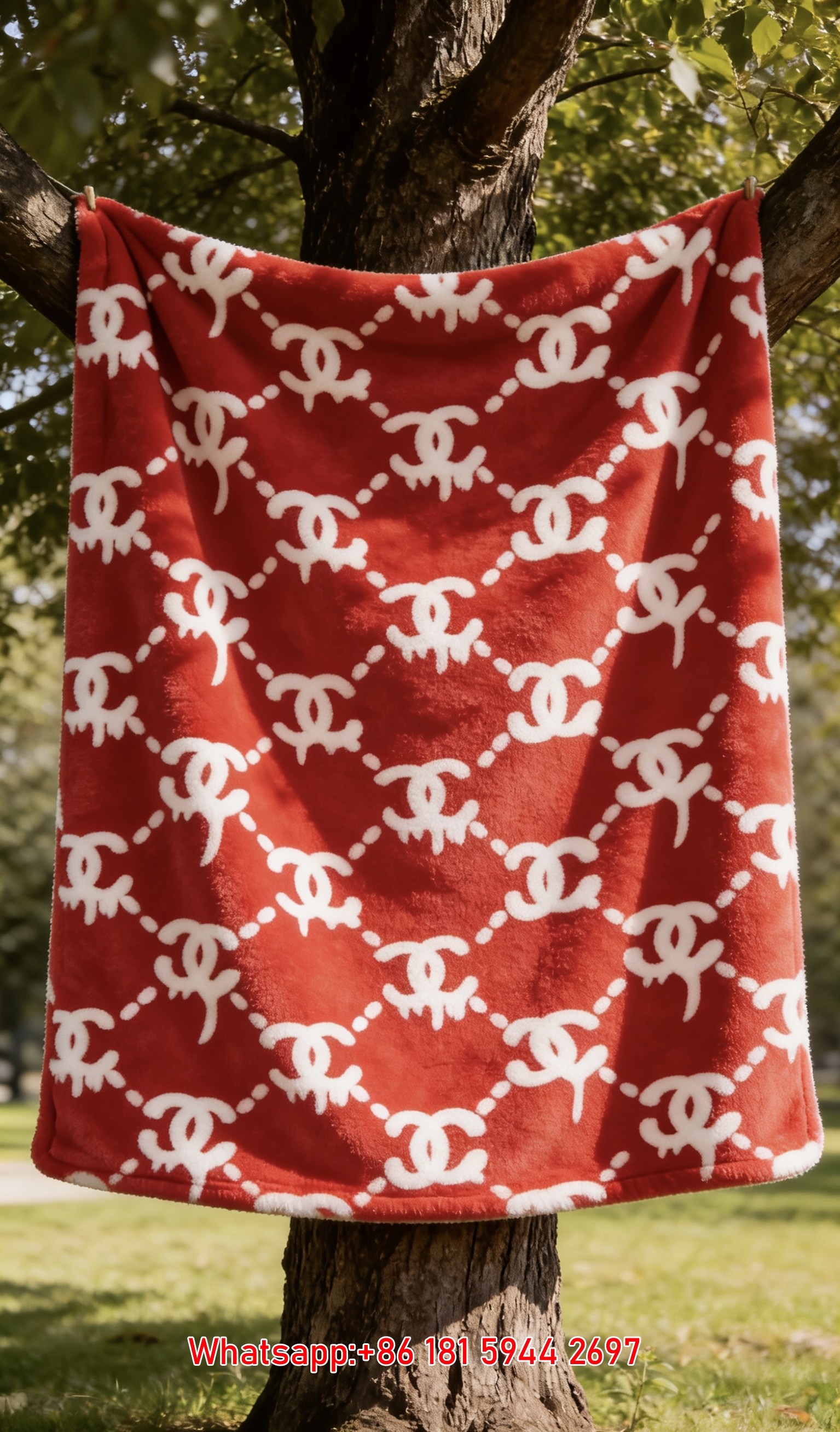 Chanel Red Dripping Double C Flannel Sofa Throw Blanket – Monogram Luxury Decor IMG_6917